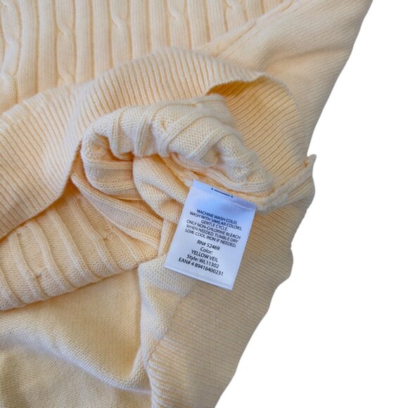 WHITE STAG Yellow Cable Knit Sweater Top With White Striped V-Neck Womens L - Picture 8 of 10
